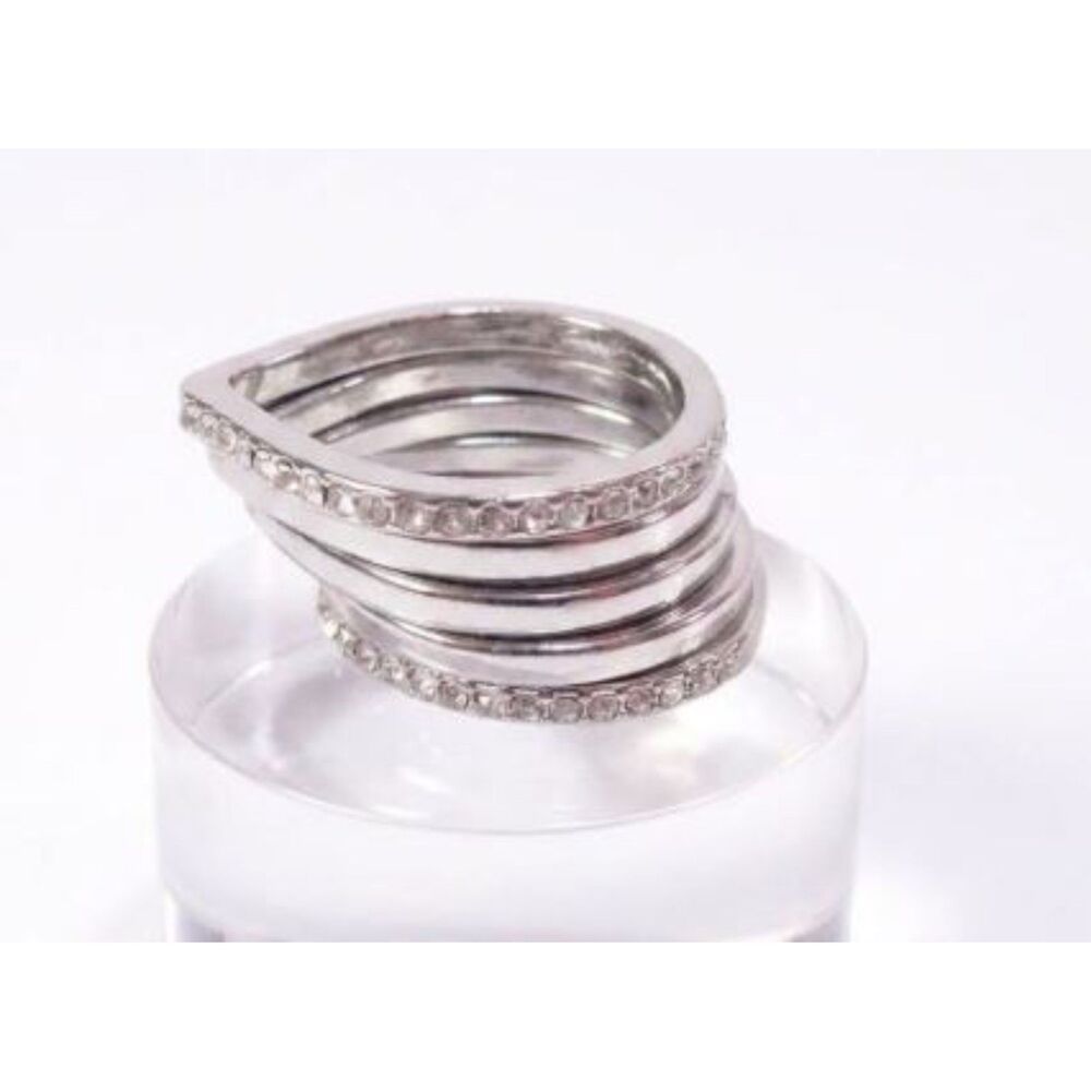 Designer Women's Silver Teardrop Crystal Pave Stackable Ring Sz 6 NWOT 78
